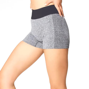 Shorts de Compresión Gris Jaspeado de Cintura Alta con Banda Elástica Negra, Shorts Deportivos Cómodos, Shorts Sin Costuras - Product Image 1