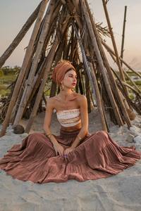 Falda larga bohemia escalonada para mujer, de gasa de algodón orgánico, amplia y fluida, ligera, estilo bohemio, para verano - Product Image 2