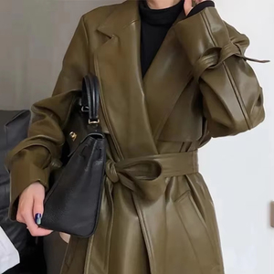 Ventes en gros de manteaux longs en cuir de vachette pour femmes, vestes en cuir de mouton pour femmes, manteaux longs en cuir véritable pour femmes, mode d'hiver - Product Image 1