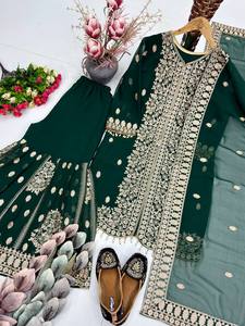 Nouvel ensemble haut et sharara en faux georgette lourde de créateur avec travail de sequins chinois - TENNECY Style de fête Toutes saisons - Product Image 5