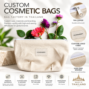 Bolsa de Cosméticos de Lona de Algodón Personalizada al por Mayor con Etiqueta de Logotipo Tejida y Cremallera Metálica – Bolsa de Maquillaje OEM - Product Image 3
