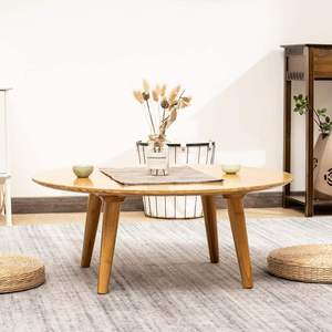 Modern Luxury Solid <b>Wood</b> <b>Round</b> <b>Coffee</b> <b>Table</b> Wide Circular Top and Sturdy Splayed Legs for Living Room Apartment Bedroom - Product Image 1