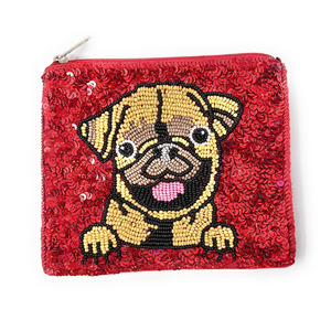 Pug Dog Beaded Pouch Sequin Zipper Clutch <b>Red</b> Pet Lover <b>Purse</b> Cute Animal Gift Unisex Accessory Trendy Fashion Storage Export - Product Image 3