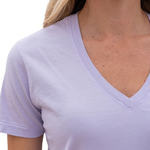Camiseta de Manga Corta con Cuello en V para Mujer, Color Lila Pastel, Poliéster/Algodón, Precio al por Mayor, Premium, Transpirable, Anti-Pilling - Product Image 5
