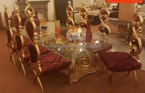 Mesa y sillas de comedor tradicional Royal Palace, lujosos muebles de comedor pulidos dorados, muebles de comedor tallados pesados - Product Image 2