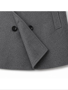 Manteau en laine croisé pour homme, à revers crantés, long, épais, à manches classiques, en tissu tissé, gris - Product Image 5
