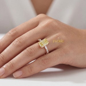 Hermoso Diamante Amarillo Radiante VVS Cultivado en Laboratorio, Engaste Pavé, Oro 14K/18K, Moderno, para Novia, Compromiso, Fiesta, Boda, Aniversario, Regalo - Product Image 5