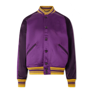แจ็คเก็ตซาตินสีม่วงระบายอากาศได้ดี แต่งขอบสีเหลือง ทรงปกติ สไตล์ลำลองแบบบอมเบอร์ ติดกระดุมแถวเดียว - Product Image 2