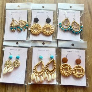 Boucles d'oreilles rondes en rotin, bijoux naturels faits à la main, OEM ODM, fabriquées au Vietnam, TUYET DUNG, art populaire classique, pour les fêtes et les mariages - Product Image 3