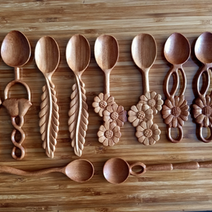 Juego de Cucharas y Tenedores de Madera Minimalistas, Ecológicos, Chapados en Oro, Hechos a Mano, con Flores Talladas, Mango Largo, Utensilios de Cocina, Regalo Empresarial - Product Image 6
