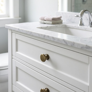 Compact Iron Vanity Knob <b>Brass</b> Finish 24mm Bathroom Cabinet <b>Pull</b> Round <b>Drawer</b> Handle Moisture Resistant Hardware - Product Image 1