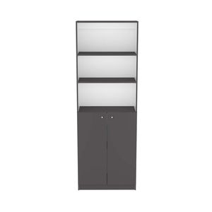 Libreria Moderna per Ufficio Domestico a 2 Ante, Grigio Opaco/Bianco, con Doppie Porte e Ripiani Multi-Livello - Product Image 5