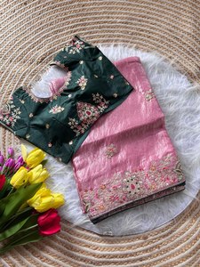 Elegante Saree Festivo en Seda Sintética con Bordado Pesado y Motivos Decorativos - Product Image 2
