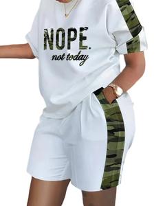 ชุดนอนผู้หญิงผ้าระบายอากาศดี เสื้อยืดแขนสั้น กางเกงขาสั้น ชุดนอน 2 ชิ้น สำหรับผู้หญิง ใส่สบายๆ อยู่บ้าน คอกลม - Product Image 3