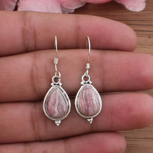 Pendientes de Rodocrosita Natural al por Mayor, Plata de Ley 925, Pendientes Colgantes de Piedras Preciosas con Bandas Rosas Hechos a Mano, Lujo para Bodas - Product Image 3