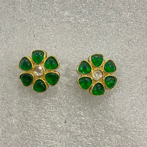 Pendientes de Flor Tradicionales Indios de Latón Chapado en Oro de 22K, con Incrustaciones de Piedras Preciosas, Certificados por IGI, Unisex, Regalo de Aniversario - Product Image 2