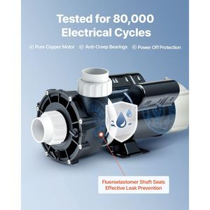 Bomba de Spa de 2 Velocidades y 3 HP para Jacuzzi, Entrada de 2 Pulgadas, 190.2 GPM en Alta Velocidad y 84.5 GPM en Baja Velocidad, 230V 60Hz, 48 Frame - Product Image 6