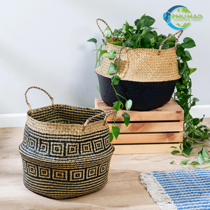 Decorative Handmade Natural Straw Belly <b>Baskets</b> Handles Farmhouse Style Souvenir Storage <b>Basket</b> PHU HAO Brand Home Decoration - Product Image 6