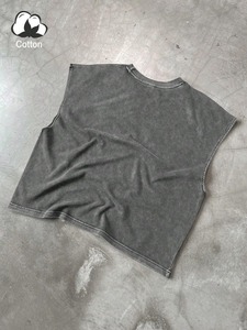 High Street Men's 100% Cotton Breathable Eco-Friendly Tank Top Vintage <b>T</b>-Shirt Sleeveless Design Solid Color Print Logo <b>Back</b> - Product Image 2
