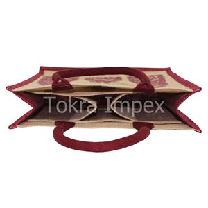 Elegante Bolsa de Yute con Estampado de Puntos de un Solo Color, Laminada en PP, con Soporte para Tres Botellas de Vino, Asa de Cuerda Acolchada, para Promociones - Product Image 3