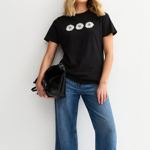 Camisetas Estampadas de Alta Calidad para Mujer, 100% Algodón, Tela Suave, Camiseta con Estampado de Margaritas, Cuello Redondo, Corte Regular - Product Image 5