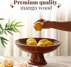 Corbeille à fruits en bois avec support sur pied – Décoration de table décorative |   Bol de service central de style farmhouse pour comptoir de cuisine - Product Image 6