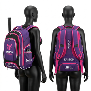 Bolsa Deportiva de Tenis para Mujer, Tela de Poliéster de Alta Densidad de 300 GSM, Diseño de Paneles Azul y Verde, Logotipo Bordado Personalizado, Mochila - Product Image 2