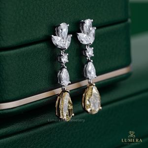 Fancy Yellow And White Pear Marquise Cut Lab Grown Diamond Floral Cluster Drop 14K Solid <b>Gold</b> <b>Dangle</b> Personalized <b>Dangle</b> <b>Earring</b> - Product Image 3