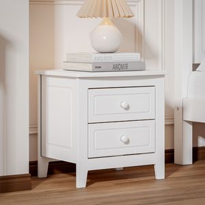 Mid Century Retro 2-Drawer Nightstand for Bedroom Classic Design <b>White</b> <b>Bedside</b> Table - Product Image 1