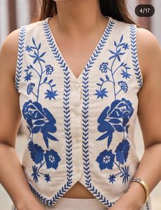 Conjunto de Dos Piezas para Mujer, Primavera/Verano, Casual, de Algodón Premium, con Bordado Floral, Sin Mangas, Corto y Flexible - Product Image 3