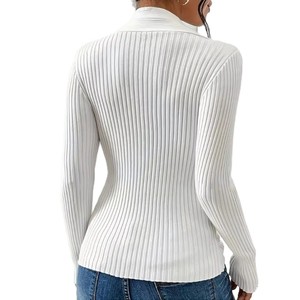 Cárdigan de Mujer con Cuello en V, Estilo Europeo, Color Sólido, Corte Ajustado, Manga Larga, Detalle de Abertura en el Dobladillo, Antiarrugas, Transpirable, Spandex/Algodón - Product Image 5