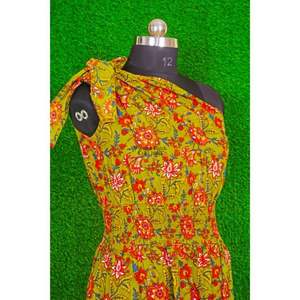 Vestido Maxi Estilo Vintage para Mujer, Diseño Único Estampado, Un Hombro Descubierto, Elegante, de Algodón Hecho a Mano, para Fiestas de Otoño, Moda Urbana, Natural - Product Image 3