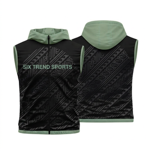 เสื้อกั๊กมีฮู้ดแขนกุดสำหรับผู้ชาย Six Trend Sports สีดำลายชนเผ่า ซิปด้านหน้า แห้งเร็ว ผ้าถัก ทรงปกติ สไตล์สปอร์ต - Product Image 3