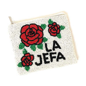 Hand Beaded La Jefa Pouch <b>Red</b> Rose Embroidery Zipper Coin <b>Purse</b> Floral Sequin Clutch Custom Bag Gift Unisex Trendy Use - Product Image 1