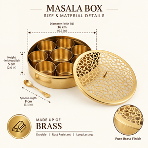 Decorative Brass Masala <b>Container</b> with Hexagon Design Lid | Multi Compartment Indian Spice Box for Home Décor and Culinary Use - Product Image 5