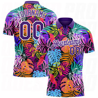 Camisetas de Golf Unisex Personalizadas de Secado Rápido con Diseño 3D de Palmeras Hawaianas en Blanco y Morado, Transpirables, de Poliéster