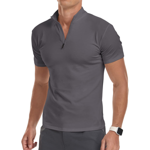 Camiseta de punto ligera de manga corta con cuello de cremallera para hombre, estilo casual, deportiva, de verano, tipo jersey, con cremallera de un cuarto - Product Image 1