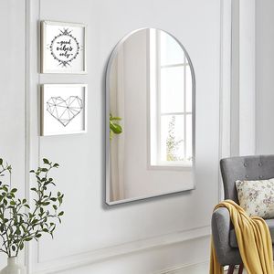 Modern Dresser Wall <b>Mirror</b> 24\" 36\" <b>Silver</b> Arched Bathroom <b>Mirror</b> with Deep <b>Frame</b> Bedr Decor Metal Wall Mounted - Product Image 2