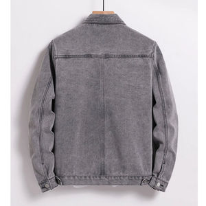 Veste en jean gris vintage personnalisée pour homme, coupe ajustée décontractée, effet délavé, manches longues, streetwear, vêtement d'extérieur, grande taille, mode - Product Image 5