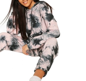 Women's <b>Tie</b> <b>Dye</b> Casual Oversized OEM Track Suit With Drawstring Hood Men's Pullover Drawstring Hooded Sweatsuit - Product Image 3