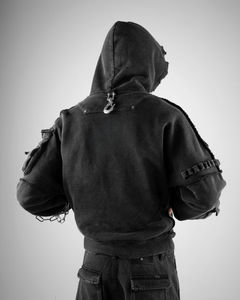 Sweat à capuche oversize streetwear – Délavé à l'acide, effet usé avec broderie de logo personnalisée - Product Image 5