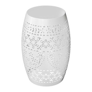 White 9.4\" Steel Patio End <b>Table</b> <b>Round</b> Hollow Drum <b>Side</b> Accent <b>Table</b> for Indoor and Outdoor Use - Product Image 3