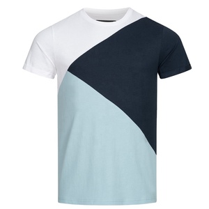 T-shirt à manches courtes et col rond pour homme, motif géométrique, blanc, bleu marine, bleu clair - Product Image 1
