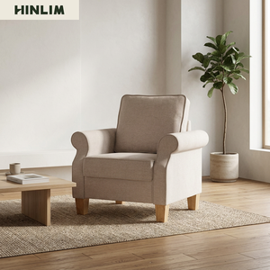 Sillón Moderno Clásico y Acogedor de Tela Beige con un Solo Asiento, Respaldo Acolchado, Brazos Enrollados al Estilo Inglés, Estructura de Madera Sólida para Sala de Estar - Product Image 5