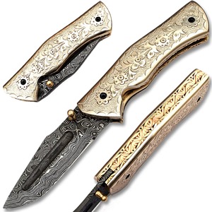 Handmade Forged Sharp Hunting <b>Camping</b> Folding Knife Engraving Stainless Damascus Steel Blade Aluminum Handle OEM Customizable - Product Image 1