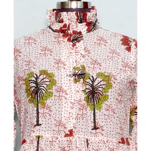 เดรสยาวผ้าฝ้ายแท้พิมพ์ลายบล็อกอินเดียสไตล์โบโฮสีสันสดใสสำหรับฤดูร้อน ดีไซน์หรูหรา สวมใส่สบาย เหมาะสำหรับใส่ในวันสบายๆ ลายดอกไม้พิมพ์ลายมักซีเดรสสำหรับผู้หญิง - Product Image 2