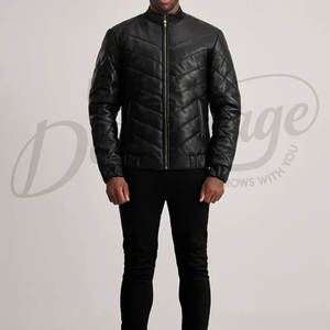 Blouson en similicuir noir matelassé pour homme, style bomber, col montant, coupe ajustée, décontracté, pour moto, veste softshell - Product Image 4