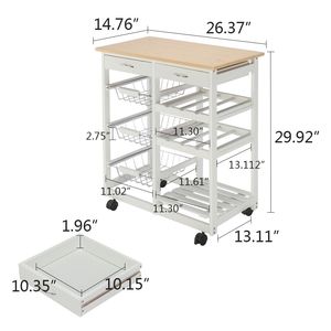 Carrello da Cucina Moderno Bianco YJ con Spedizione Gratuita, Design in Ferro Mobile, Due Cassetti, Due Portabottiglie, Tre Cestelli - Product Image 6