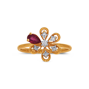 Premium Gold Ruby & Diamond Studded Floral Design <b>Ring</b> for Women Pear Cut <b>Fine</b> Jewelry Wholesale Supplier - Product Image 2