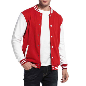 Veste de baseball décontractée pour homme, rouge et blanche, en polaire, col rabattu, coupe classique, polyester et coton, en vente en ligne - Product Image 1